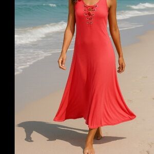 Spense Coral Lace-Up Swim Coverup